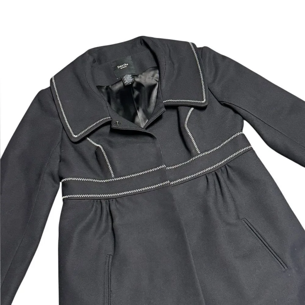 🔥 SMYTHE women’s luxury black & white stitched wool pointed collar pea coat sz 6